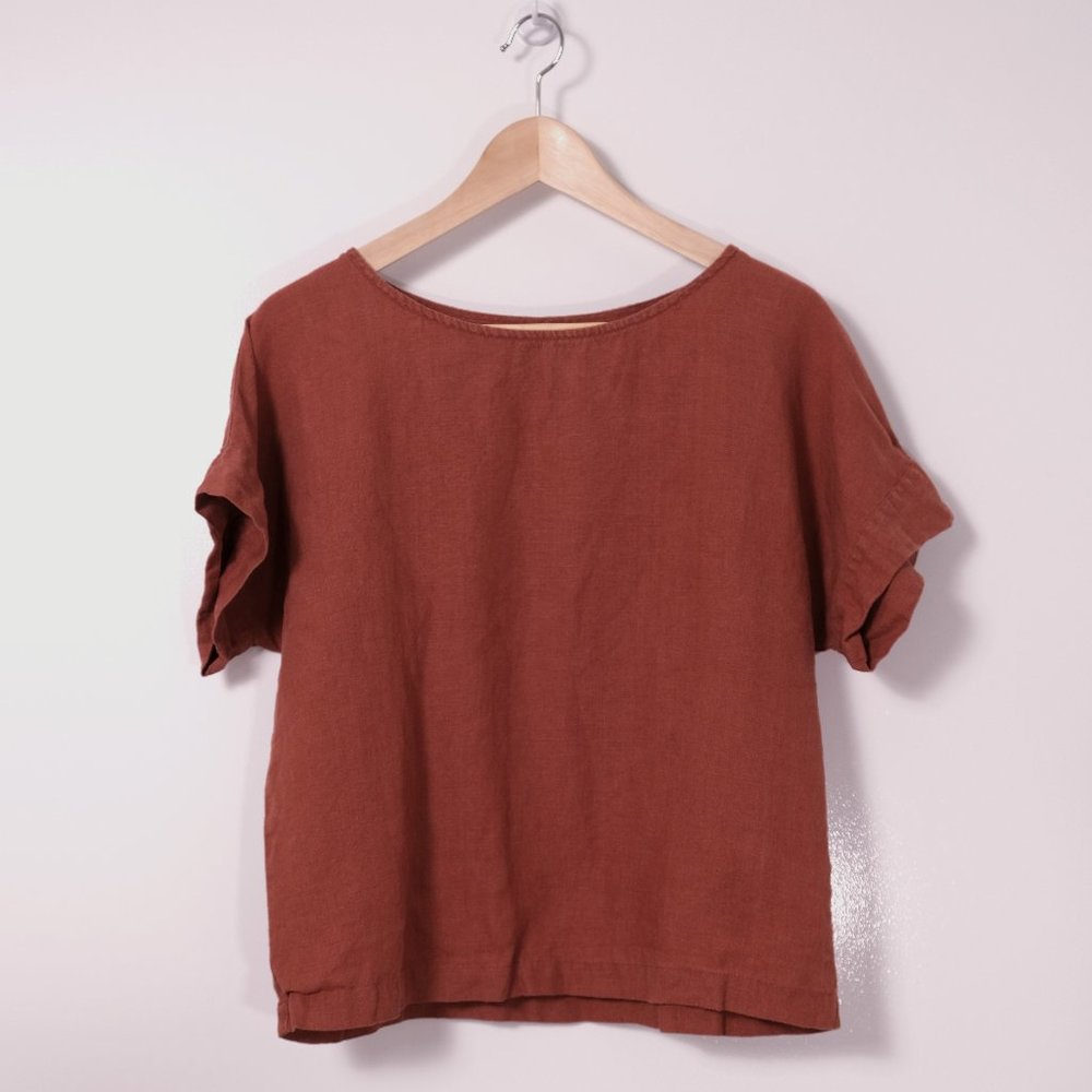 Rust orange linen top OFF/ON